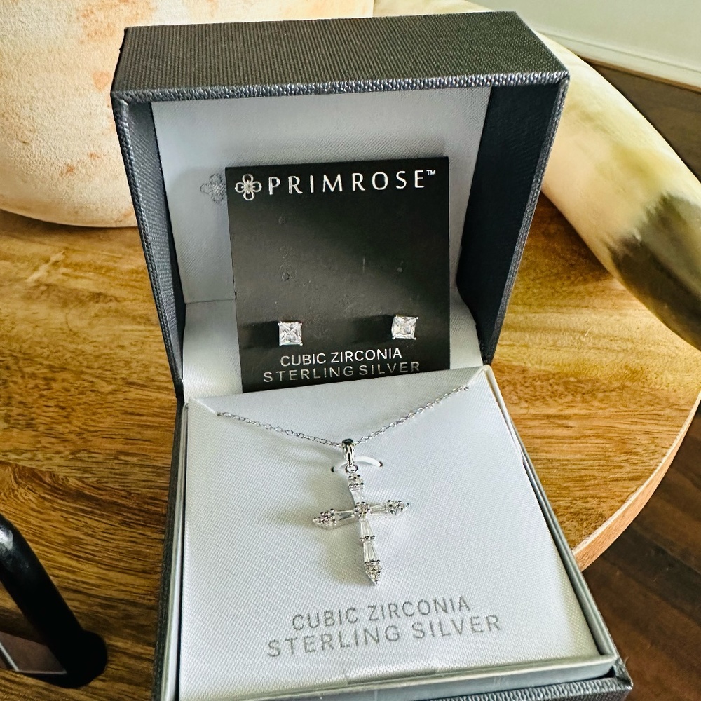 Necklace & Earring Set Cubic Zirconia & Sterling Silver, NIB